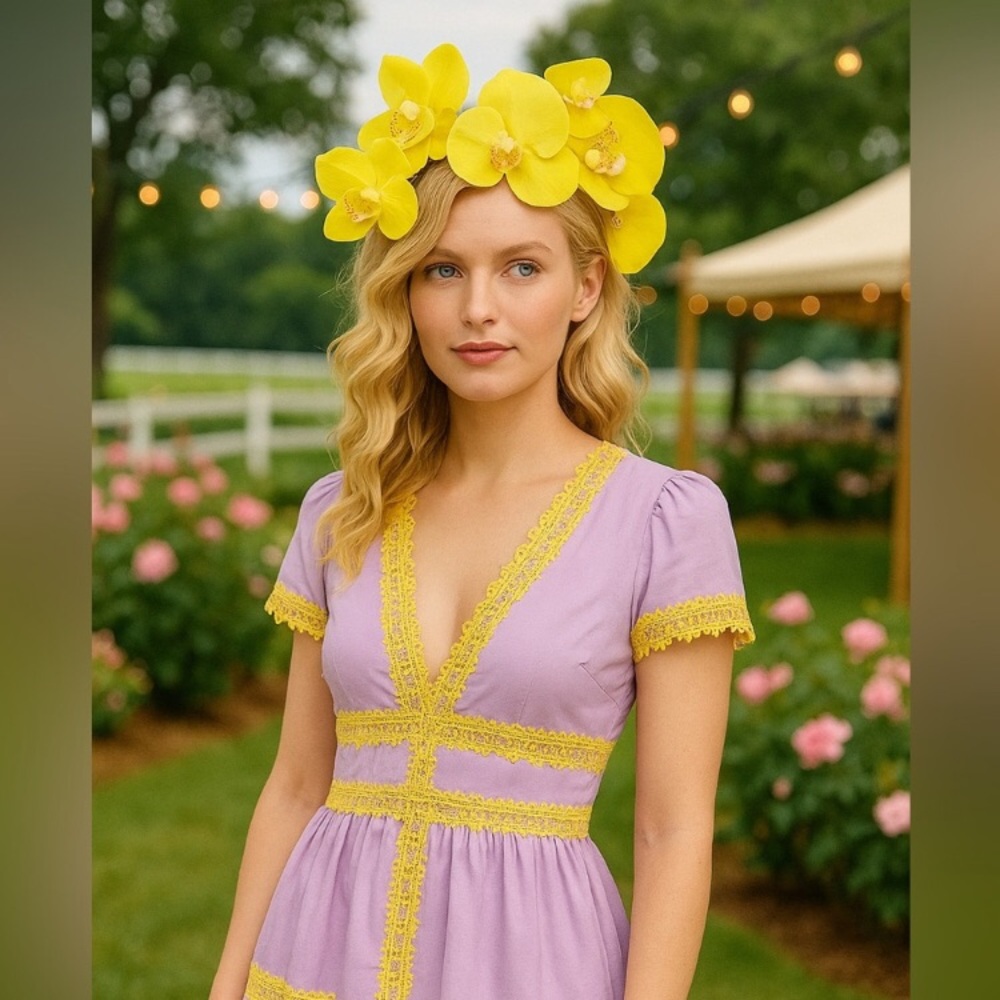 New Derby Hat Statement Yellow Orchid Fascinator Headband & Garden Party Ready
